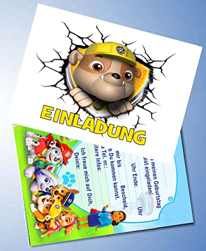 12 Einladungskarten & 12 Umschläge für Geburtstag Partys und Kindergeburtstag kompatibel mit Paw Patrol Nr. 2 von ich