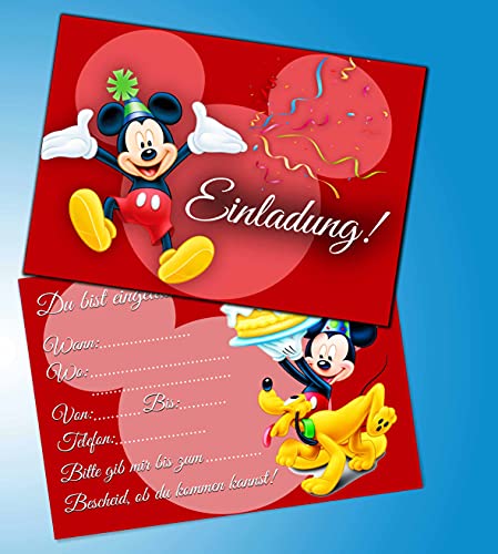 Einladungskarten 10er Set + 10 Umschläge Kindergeburtstag kompatibel mit Mickey Maus, Format DIN A6 (Postkarte 148 x 105 mm), 0003 von ich