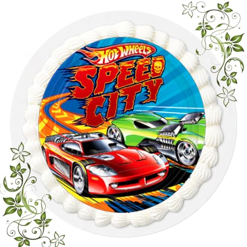 FONDANT Tortenbild, Zuckerbild mit Motiv, Essbares Foto für Torten, Tortenbild, Tortenaufleger Ø 20cm FONDANT Hot Wheels Nr. 9 von ich