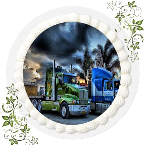 FONDANT Tortenbild, Zuckerbild mit Motiv, Essbares Foto für Torten, Tortenbild, Tortenaufleger Ø 20cm FONDANT LKW Trucks Nr. 1 von ich