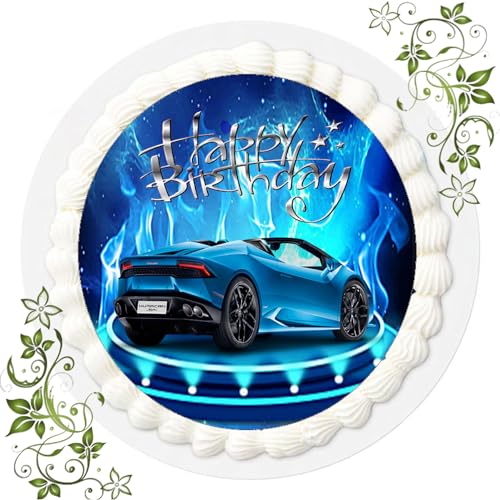 FONDANT Tortenbild, Zuckerbild mit Motiv, Essbares Foto für Torten, Tortenbild, Tortenaufleger Ø 20cm FONDANT Lamborghini Nr. 1 von ich