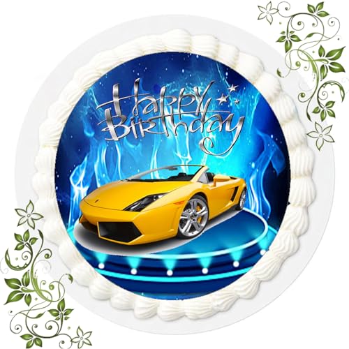 FONDANT Tortenbild, Zuckerbild mit Motiv, Essbares Foto für Torten, Tortenbild, Tortenaufleger Ø 20cm FONDANT Lamborghini Nr. 3 von ich