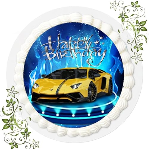 FONDANT Tortenbild, Zuckerbild mit Motiv, Essbares Foto für Torten, Tortenbild, Tortenaufleger Ø 20cm FONDANT Lamborghini T2 von ich