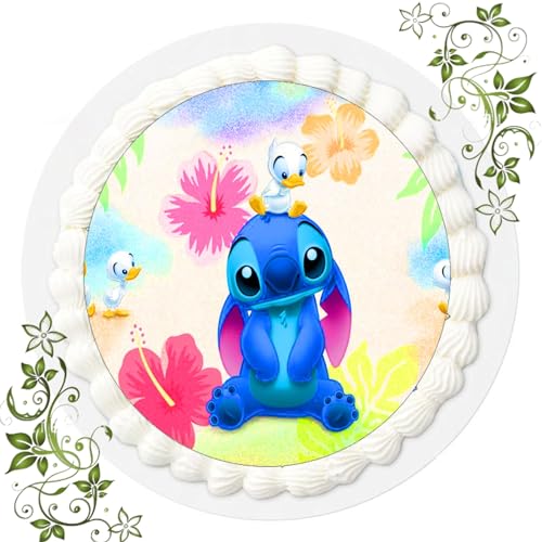 FONDANT Tortenbild, Zuckerbild mit Motiv, Essbares Foto für Torten, Tortenbild, Tortenaufleger Ø 20cm FONDANT Lilo & Stitch Nr. 5 von ich