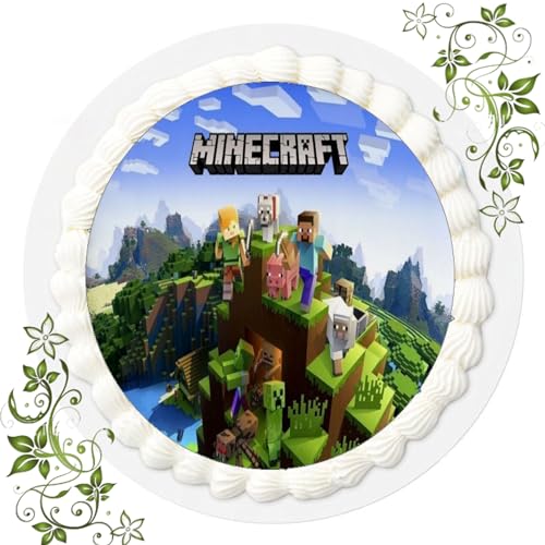 FONDANT Tortenbild, Zuckerbild mit Motiv, Essbares Foto für Torten, Tortenbild, Tortenaufleger Ø 20cm FONDANT MINECRÅFT Nr. 1 von ich