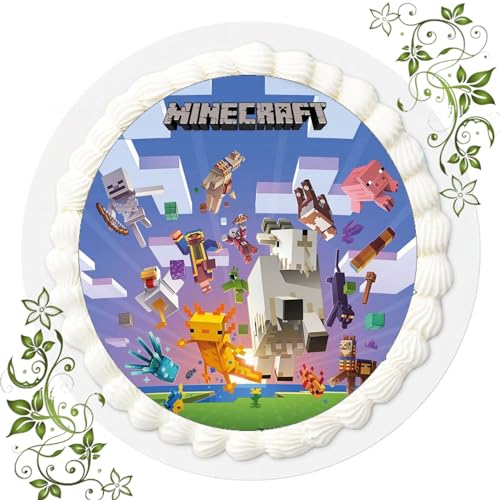 FONDANT Tortenbild, Zuckerbild mit Motiv, Essbares Foto für Torten, Tortenbild, Tortenaufleger Ø 20cm FONDANT MINECRÅFT Nr. 4 von ich