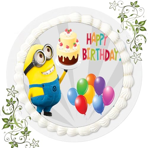 FONDANT Tortenbild, Zuckerbild mit Motiv, Essbares Foto für Torten, Tortenbild, Tortenaufleger Ø 20cm FONDANT Minions Nr. 34 von ich