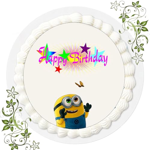 FONDANT Tortenbild, Zuckerbild mit Motiv, Essbares Foto für Torten, Tortenbild, Tortenaufleger Ø 20cm FONDANT Minions Nr. 50 von ich