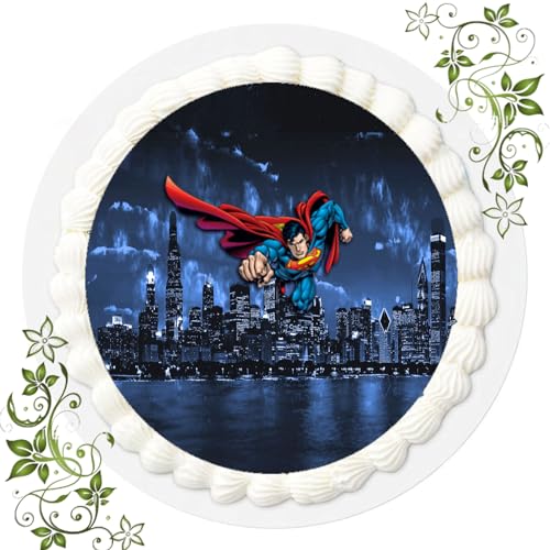 FONDANT Tortenbild, Zuckerbild mit Motiv, Essbares Foto für Torten, Tortenbild, Tortenaufleger Ø 20cm FONDANT Superman Nr. 2 von ich