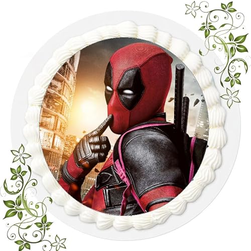 FONDANT Tortenbild, Zuckerbild mit Motiv , Essbares Foto für Torten, Tortenbild, Tortenaufleger Ø 20cm FONDANT Deadpool Nr. 3 von Zeelec