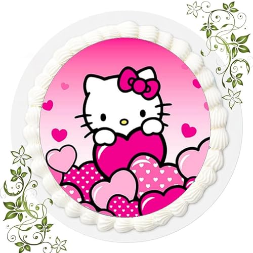 Fondant Tortenbild, Zuckerbild Essbares Foto für Torten, Tortenaufleger Ø 20cm - Hello Kitty Nr. 26 von dakomyo