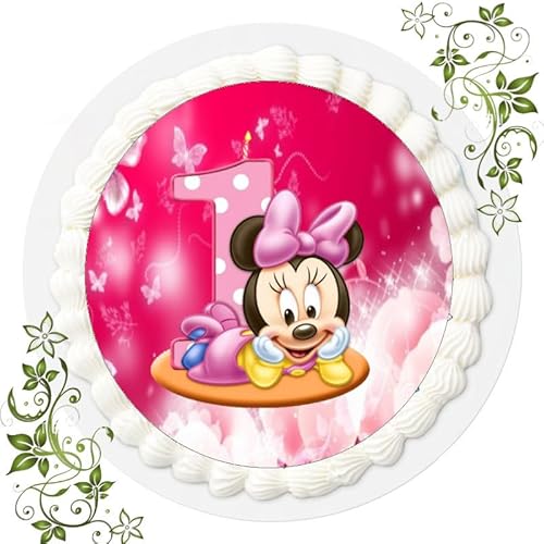 Fondant Tortenbild, Zuckerbild Essbares Foto für Torten, Tortenaufleger Ø 20cm - Minnie Maus Nr. 15 von ich