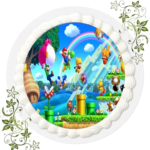 Fondant Tortenbild, Zuckerbild Essbares Foto für Torten, Tortenaufleger Ø 20cm - Super Mario Nr. 25 von ich