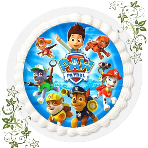 Fondant Tortenbild, Zuckerbild Essbares Foto für Torten, Tortenaufleger Ø 20cm - Kompatibel mit Paw Patrol Nr. 006 von ich