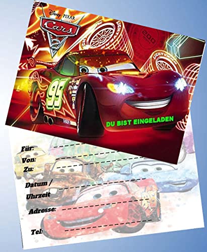 ich 12 Einladungskarten & 12 Umschläge für Geburtstag Partys und Kindergeburtstag Kompatibel mit Pixar Cars Nr. 4 von ich