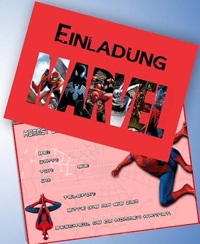 ich 12 Einladungskarten & 12 Umschläge für Geburtstag Partys und Kindergeburtstag Marvel Spiderman Nr. 10 von ich