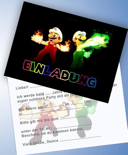 ich 12 Einladungskarten & 12 Umschläge für Geburtstag Partys und Kindergeburtstag Super Mario Nr. 18 von ich