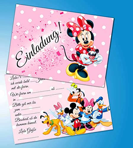 ich Einladungskarten 10er Set + 10 Umschläge Kindergeburtstag kompatibel mit Minnie Maus, Format DIN A6 (Postkarte 148 x 105 mm), 0019 von ich