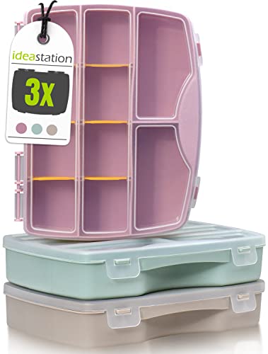 idea-station Sortierkasten 3 Stück / 19 x 15 cm - pastell - Organizer Box mit transparentem Deckel - Sortierboxen für Kleinteile, Bastel-Material, Bügelperlen, Schrauben, Spielzeug von idea-station