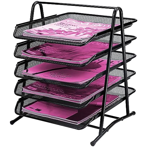 ideallife Briefablagen 5 Ebenen - Dokumentenablage Metall Desk Organizer - Metall Ablage Ablagefächer für A4 Dokument - Büro Schreibtisch Ablage mit 5 Schubladen I Papier Ablagefächer A4 (Schwarz) von ideallife