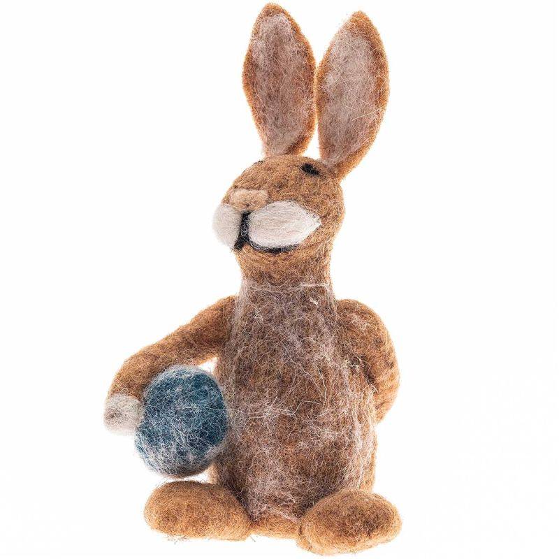 Filz-Osterhase braun-blau-weiß 14cm von idee. Creativmarkt