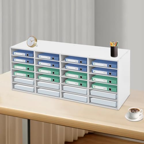 Fächer Literatur Organizer, Dokumentenablage 100 * 30 * 42cm, Ablagefächer Desktop-Aktenhalter Dokumentenlager, Aufbewahrung Schreibtisch Ablagesystem Organisation (Weiß, 6 x 4 Fächer) von ieLsngai