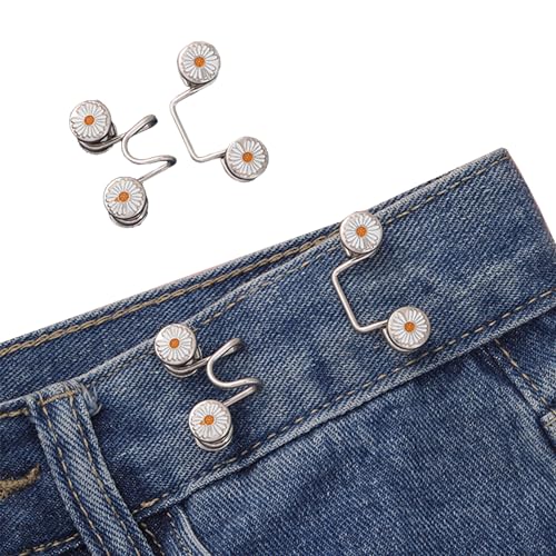 ieron 2 Stück Knöpfe für Jeans, verstellbarer Hosen-Taillenstraffer, kein Nähen und kein Werkzeug, sofortige Jeansknopfnadeln für Hosen, wiederverwendbare Jeansknopfnadeln, 32 mm Gänseblümchen von ieron