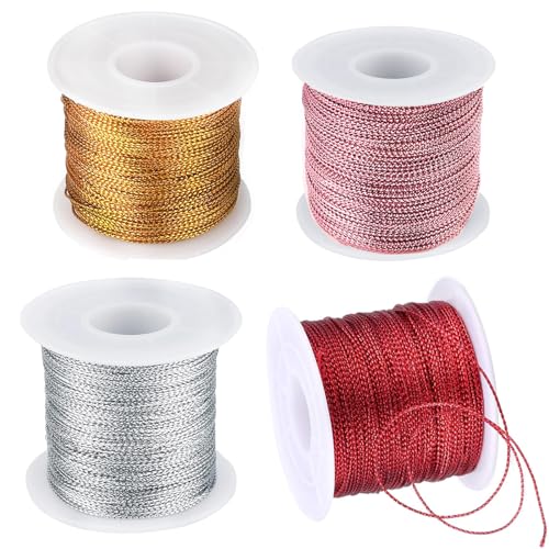 ieron 4 Rollen Goldkordel, 2 m metallisches Gold-Bastelgarn, gedrehte Bänder mit Spule, Kordel für Schmuckkordel, DIY-Bastelkordel und Verpackungskordel (Gold/Silber/Rot/Roségold) von Ieron