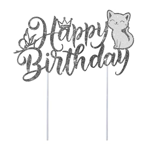 Katzengeburtstagskuchenaufsatz Katze Happy Birthday Cake Topper Katze Haustier Kuchen Topper Glitzer Katze Haustier Kuchen Topper Kätzchen Haustier Thema Geburtstag Kuchen Topper von iewrtcin