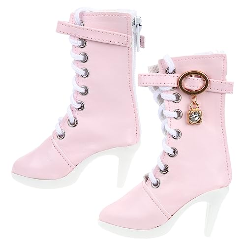 ifundom 1 Paar Puppe High Heels Miniatur Kleinkindspielzeug Windeln Kinderwagen Puppen Kleidung Puppen Klamotten Spitzenschuhe fersensporn Puppenstiefel Schuhe für Puppe Baumwollseil Rosa von ifundom