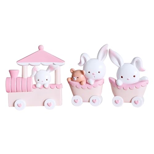 ifundom 1 Satz Kleines Feuer des Rosa Kaninchens Mini-Zug-Modell Häschen-Kuchen-Pick Weihnachtszugverzierung Rosa Dekorationen Mini-hasenfiguren Schweinchen Krippendekor Urlaub Zug PVC von ifundom