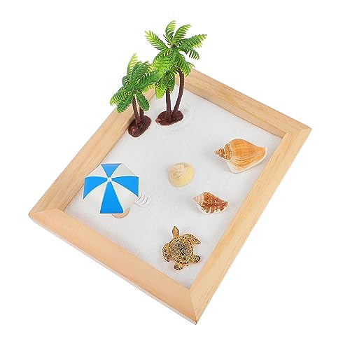 ifundom 1 Satz Ocean Sand Tischdekoration Mini-Strand-Zen-Garten Szene scheibengardinen wohnungseinrichtung Meditations-Miniaturlandschaft Ozeanszenen-Sandtisch hölzern von ifundom