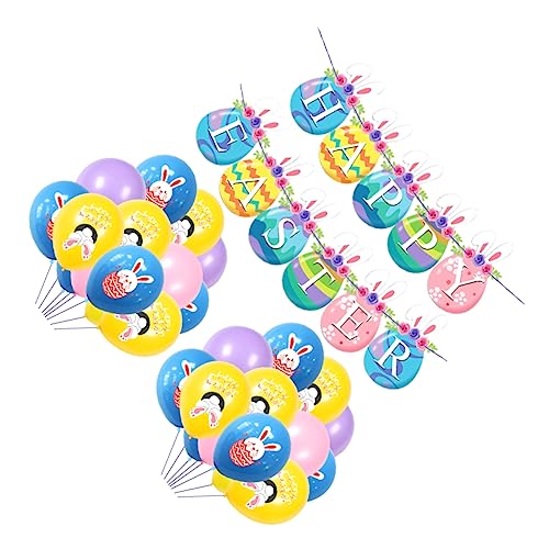 ifundom 1 Set Fröhliche Ostern Luftballons Mit Hasen Und Ostereiern Latexballons Pink Und 20 Ballons + 1 Banner + Geschenkband von ifundom