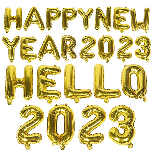 ifundom Bunte Luftballons 1 Set Neujahrs Folienballons Party Dekoration Set Happy New Year Ballon Deko Für Silvesterfeier Mit Goldenem Hello 2023 Schriftzug Luftballons Set von ifundom