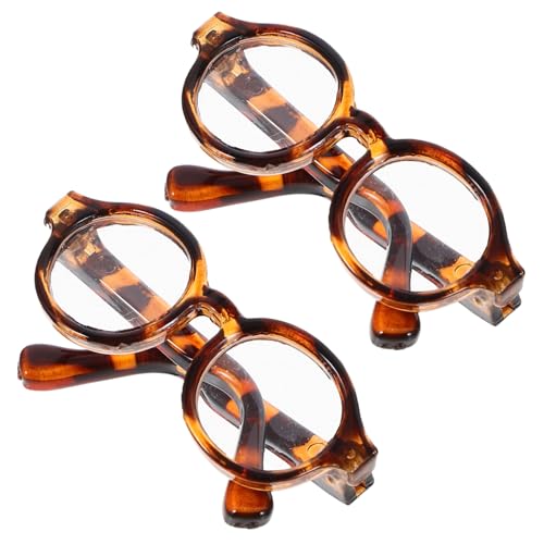 ifundom 2 Paar Puppe Mini-Brille Lesebrille Für Puppen Mini-Puppen-Sonnenbrille Katzen-Sonnenbrille Retro-Mini-Sonnenbrille Mini-brillenmodell Kleine Brille Puppenbrillen Leopard Plastik von ifundom