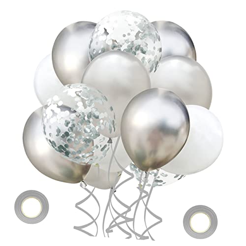 ifundom 12 Latex Ballons Set 22 Stück Silber Weiß Konfetti Party Layout Dekorationen Foto Requisiten von ifundom