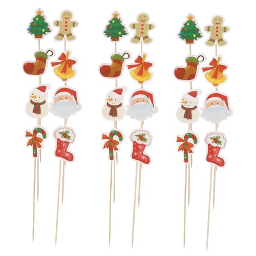 ifundom 24 Stk Weihnachtsgeschirr Weihnachtsfeier Besteck Einfache Reinigung Besteck Stressfreie Partyplanung mit Einwegutensilien Cupcake-Topper Dekorationen für Hochzeitsfeiern hölzern von ifundom