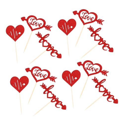 ifundom 24St Liebeskuchen valentinstag tortendeko hichzeitstortendeko valentinstag tischdeko Mehrzweck Cupcake Topper Cupcake-Picks Partyzubehör Hochzeitstorte Dekoration Bambusstab rot von ifundom