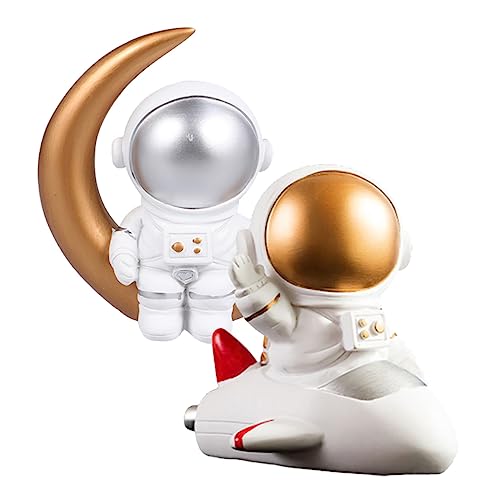 ifundom 2st Astronauten-ornamente Astronautenstatuen Raumfiguren Weltraumgeschenke Astronauten-partytisch Kuchen Topper Desserttischverzierung Astronautenspielzeug Heimdekoration Harz von ifundom