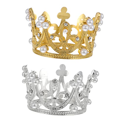 ifundom 2st Perlen-diamant-krone Prinzessin Krone Tortenaufsätze Zum Jubiläum Krone Für Kinder Geburtstagskuchen Kopfschmuck Für Die Braut Haarschmuck Strass-kopfschmuck Legierung von ifundom