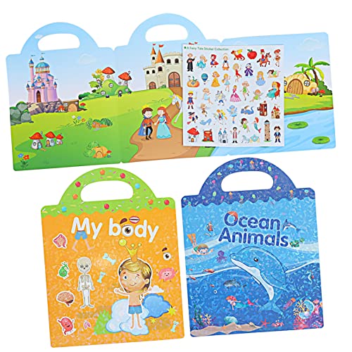 ifundom 3 Sätze Stickerbuch für Kinder Vorschul-Stickerbuch Stickerbücher Tierbücher stickerheft Kinder Wiederverwendbare Sticker Buchaufkleber selber Machen DIY pädagogische abziehbilder von ifundom