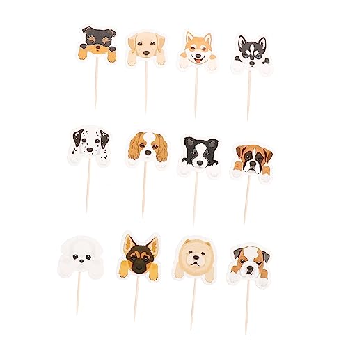 ifundom 36 Stk Hund Kucheneinsatz Haustier-Cupcake- Cupcake Topper zum Geburtstag Kuchendeckel mit Hundegesicht bithday cake birthday cake Hund Cupcake Topper Tortenaufsatz aus Papier von ifundom