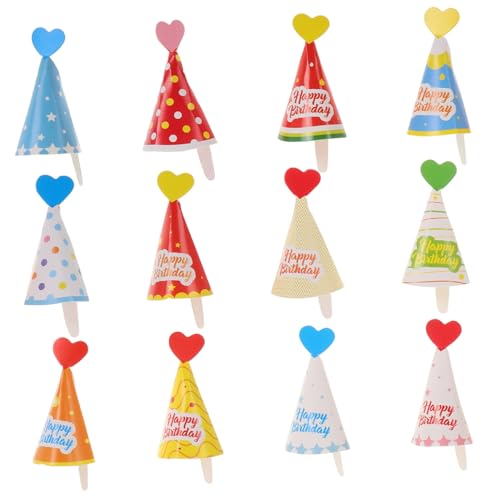 ifundom 36 Stück Mini Geburtstagshüte Motto Party Kuchenaufsatz Bunte Papierkegelhüte Für Kinder Und Erwachsene Geburtstag Babyparty Brautparty Partygeschenke Dekorationen von ifundom