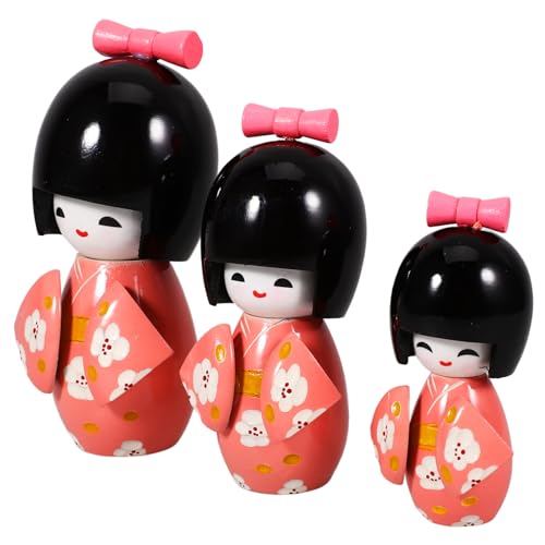 ifundom 3St Kimono Puppen Puppe Minipuppe orientalische ädchenstatue asiatische Skulptur japanische statuen BO Desktop-Kimono-Puppe Heimdekorationen Kimono-Puppenschmuck hölzern Violett von ifundom