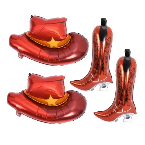 ifundom 4 Stück Cowboy-partydekorationen Cowboystiefel-dekor Cowboy-party-dekoration Cowgirl-stiefel-ballon Western-partydekorationen Für Erwachsene Cowboyhut-ballon Brown Aluminiumfolie von ifundom