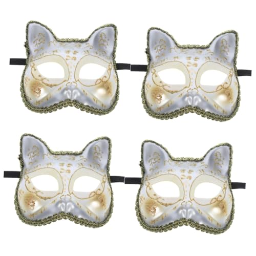 ifundom 4 Stück Maske Halloween Katze Cosplay Deko Partyzubehör Partybedarf Partyzubehör Kunststoff Weiß von ifundom