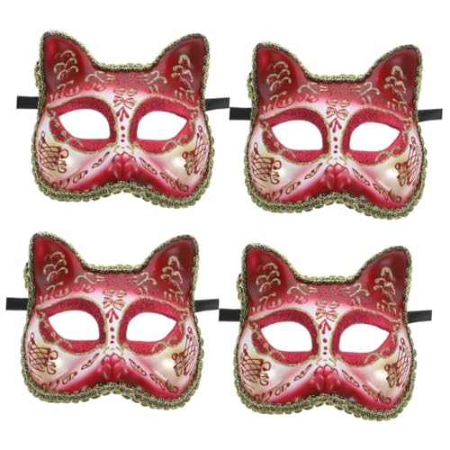 ifundom 4 Stück Maske Katze Cosplay Dekorativ Halloween Gesichtsbedeckung Partyzubehör Partygeschenk Rot Plastik von ifundom