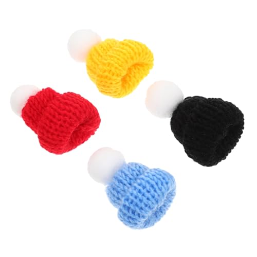 ifundom 4 Stück Puppenmütze Puppenhüte DIY Mini strickmützen Mini-Mütze aus Wollgarn kleine Puppe Strickmützen Miniaturpuppen Mini-Süßigkeit kleine Hüte Kleiner Hut Mini-Hüte Stoff von ifundom