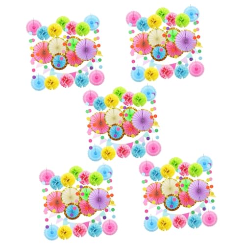 ifundom 5 Sätze Blumenball-Papierfächerpaket Regenbogen-Partydekorationen Pastellfarbene Geburtstagsdekoration Klassenzimmerdekoration Dekorationsset Blumen aus Seidenpapier Party-Banner von ifundom