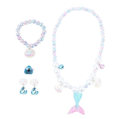 ifundom 5 Teiliges Schmuck Set Mit Meerjungfrau Anhänger Perlen Halskette Armband Ringe Und Ohrclips Für ädchen üße Accessoires Für Kindergeburtstag Und Besondere Anlässe von ifundom